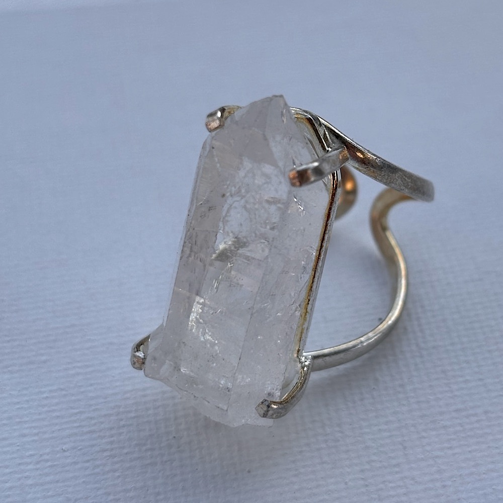 Silver Minimalist Raw Quartz Crystal Ring